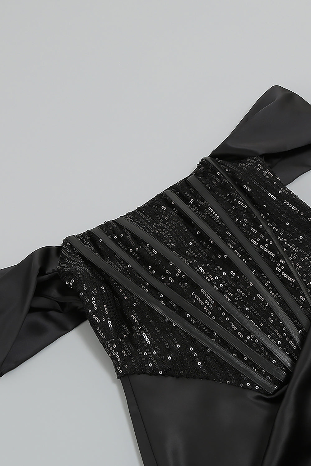 Black Off Shoulder Draped Split Sequins Mini Dress - Chicida