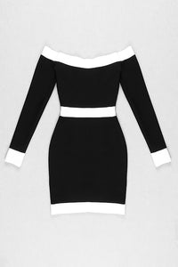 Black Off Shoulder Long Sleeve Zipper Bandage Dress - Chicida