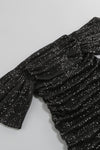 Black Off Shoulder Slim Sequin Ruched Draped Mini Dress