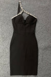 Black One-Shoulder Crystal Studded Bandage Dress - Chicida