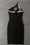 Black One-Shoulder Crystal Studded Bandage Dress - Chicida