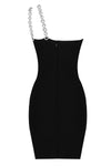 Black One Shoulder Diamond Strappy Bandage Dress - Chicida