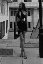 One Shoulder Sleeveless Mini Bandage Dress In Black White - Chicida