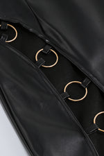 Black PU Metal Chain Strappy Slits Maxi Dress