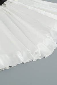 Black PU Strappy V-neck White Fluffy Dress - Chicida