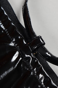 Conjunto de dos piezas de PU negro con top con cordones y falda larga de tubo