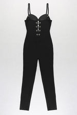 Black Plunging Corset Lace-up Jumpsuit - Chicida