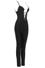 Black Plunging Corset Lace-up Jumpsuit