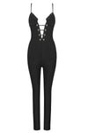Black Plunging Corset Lace-up Jumpsuit - Chicida