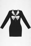 Black Sequin Criss Cross Long Sleeve Mini Bandage Dress