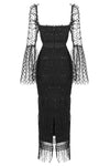Black Sequin Dot Mesh Midi Dress