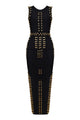 Luxurious Gold Studded Long Bandage Maxi Dress In White Black - CHICIDA