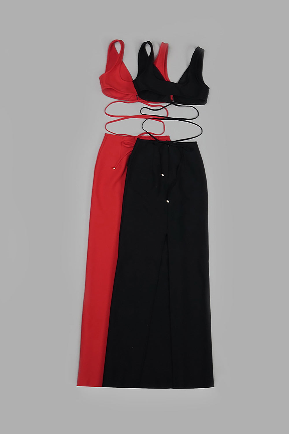 Vestido Bandage Con Cordones Ahuecado Y Cuello En V Profundo Sin Mangas En Rojo Negro