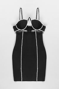 Mini-robe bandage noire à bretelles spaghetti et cristaux scintillants