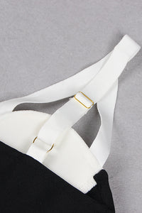 Spaghetti Strap White Black Patchwork Bandage Dress In White Black