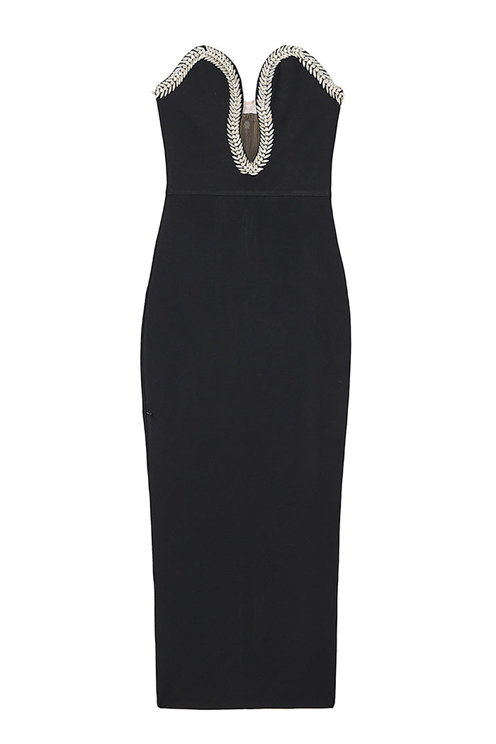 Strapless Crystal-Trim Maxi Bandage Dress