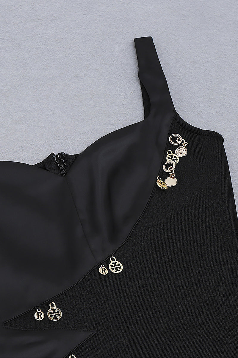 Black Strappy Bandage Patchwork Midi Dress - Chicida