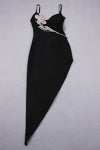 Black Strappy Crystal Split Mini Bandage Dress