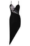 Black Strappy Crystal Split Mini Bandage Dress