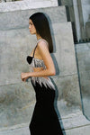 Black Strappy Crystal Tassel High Split Long Dress