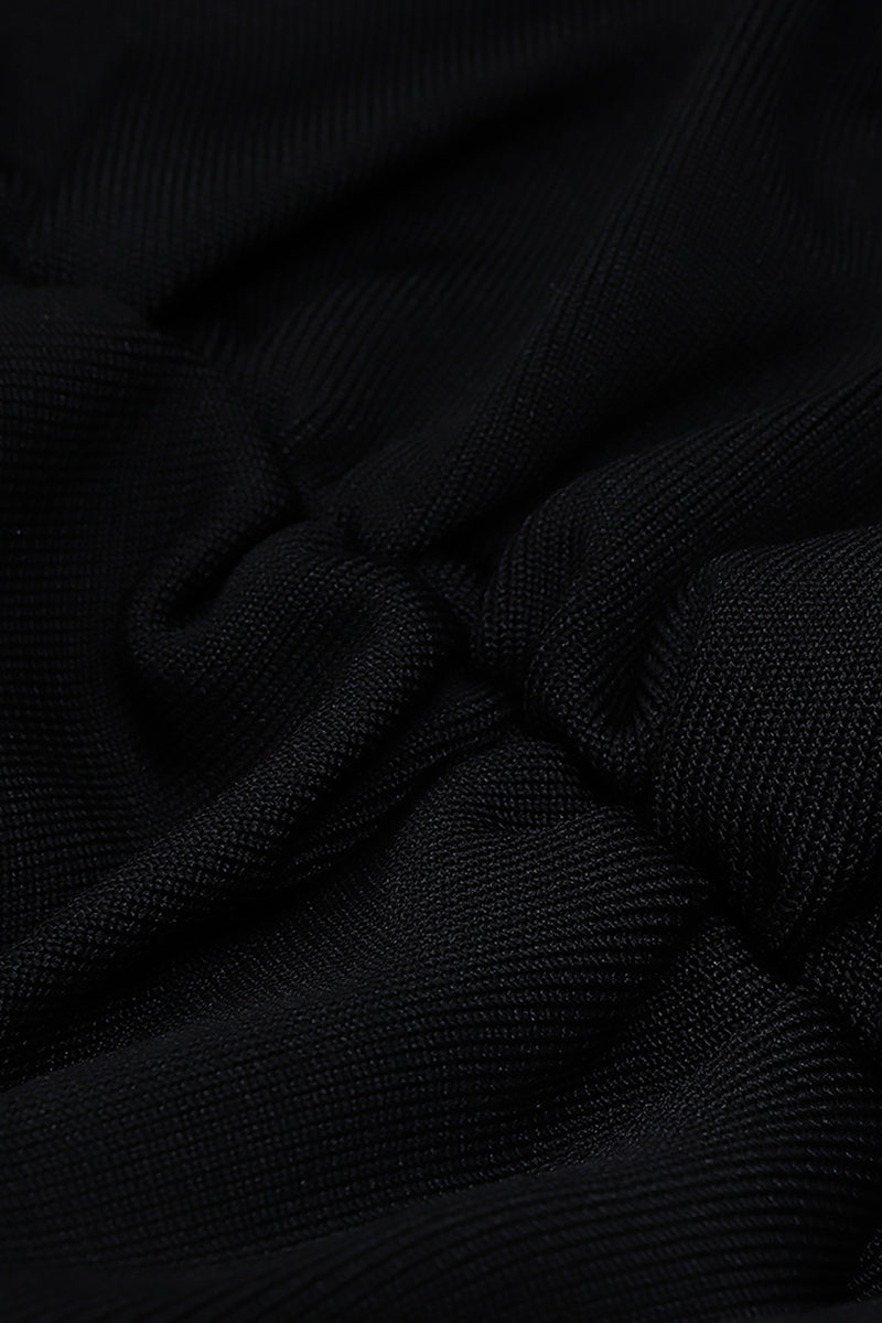 Black Strappy Draped Midi Bodycon Bandage Dress - Chicida