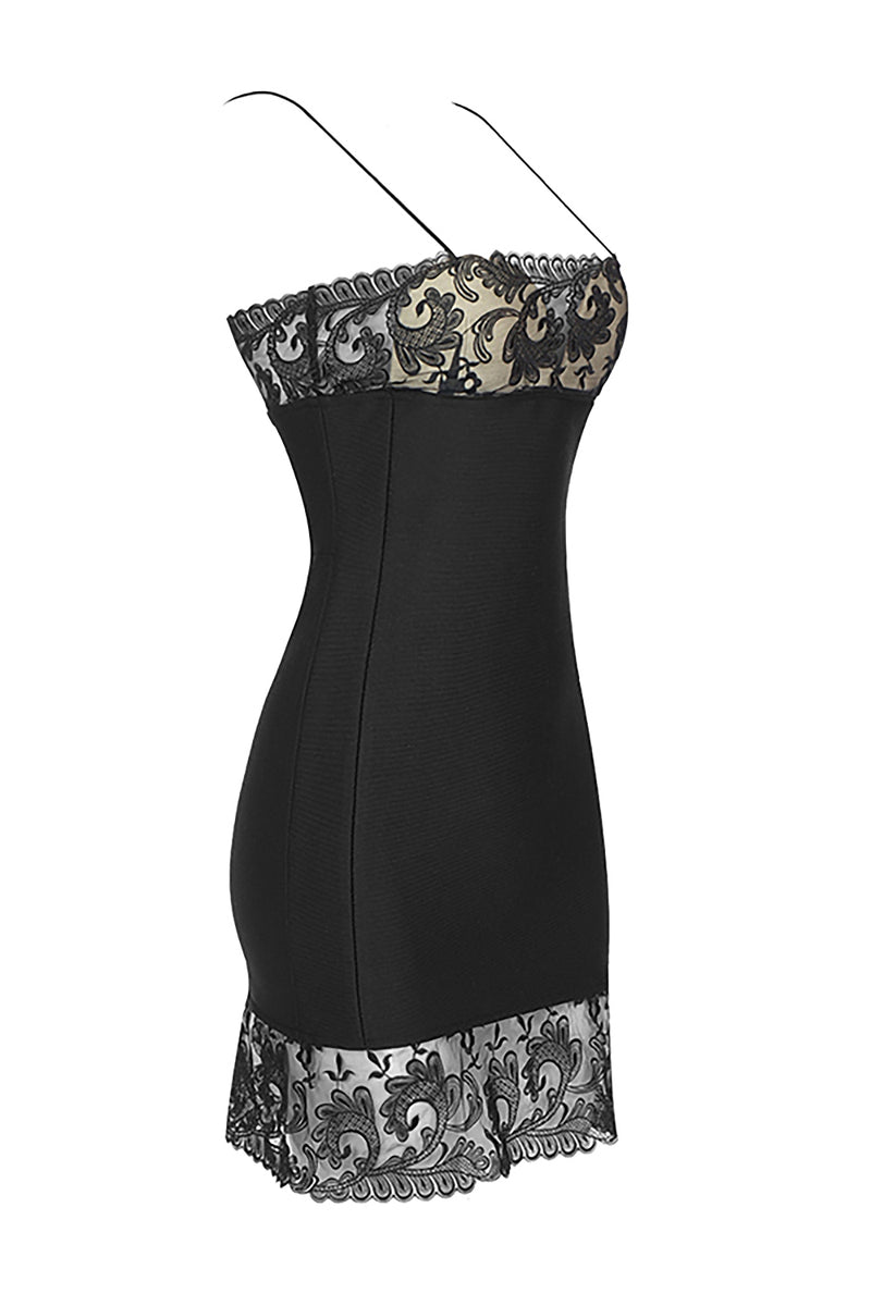 Black Strappy Lace Mini Bandage Dress