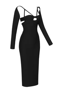 Strappy Long Sleeve Midi Dress In Black White - Chicida