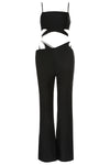 Black Strappy Sleeveless Cutout Crystal Two Piece Set Top Jumpsuit - Chicida