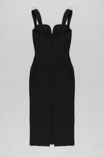 Black Strappy V-Neck Midi Bandage Dress - Chicida