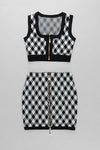 Black Two-piece Retro Jacquard Plaid Skirt Set - Chicida