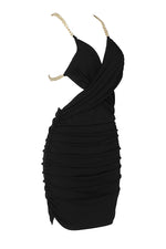 Black V-neck Chain Strappy Cross Mini Dress - Chicida