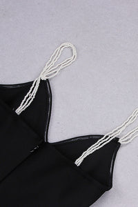 Black V Neck Beaded Spaghetti Straps Bandage Dress - Chicida