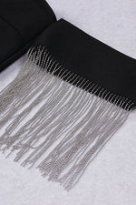 Black V Neck Chain Tassel High Slit Bandage Dress