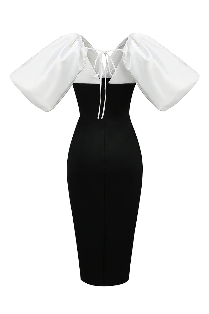 Black White Button Embellished Midi Dress
