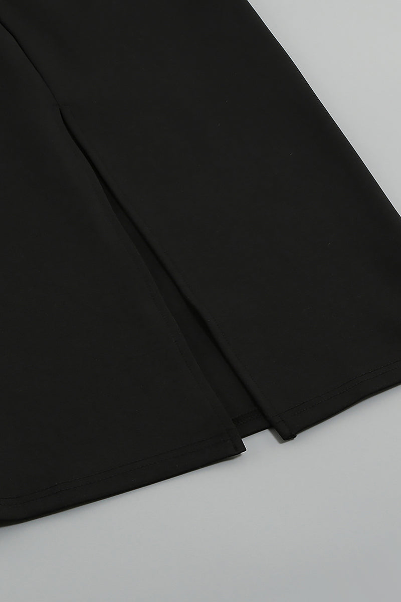 Black White Halter Cutout Draped Midi Dres