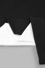Black White Patchwork Strapless Hollow Bow Slim Maxi Dress
