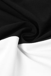 Vestido largo sin tirantes con lazo hueco y patchwork blanco y negro