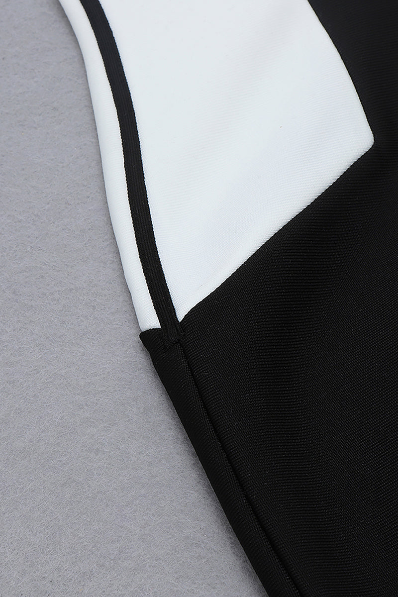 Black White Patchwork Strappy Backless Mini Bandage Dress - Chicida