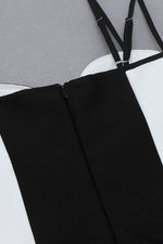 Black White Patchwork Strappy Backless Mini Bandage Dress - Chicida