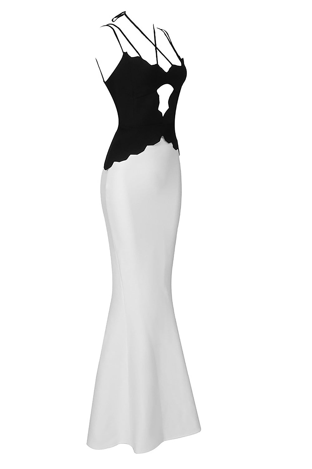 Vestido estilo bandage de sirena con aberturas de Repe en blanco y negro