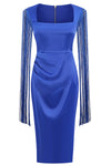 Blue Cap Sleeve Tassel Dress