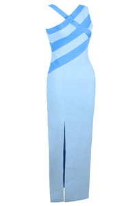 Vestido midi ajustado sin mangas con hombros caídos azul