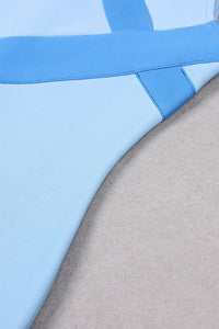 Robe bandage mi-longue bleue sans manches à épaules inclinées