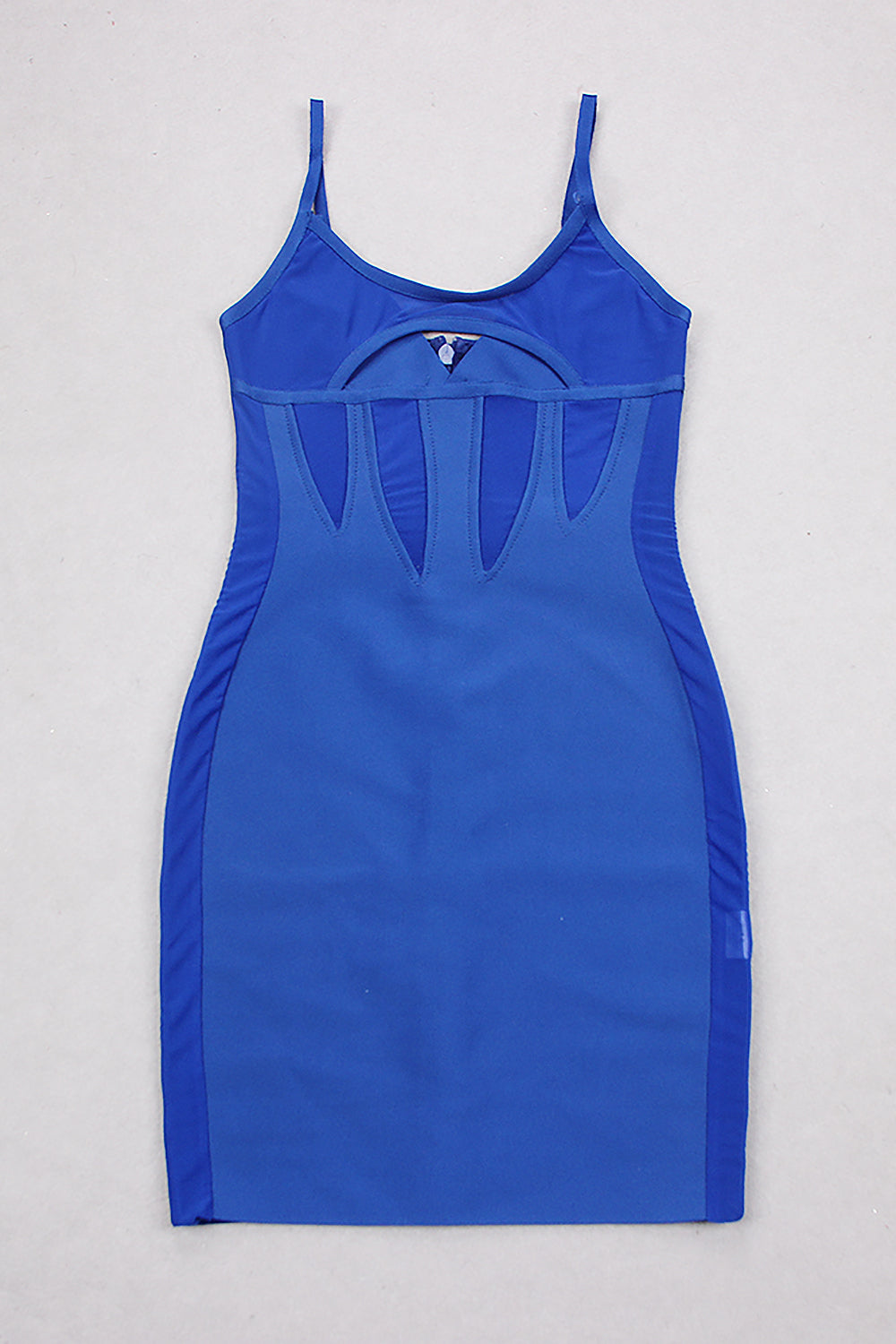 Mini-robe moulante bleue en maille à bretelles spaghetti