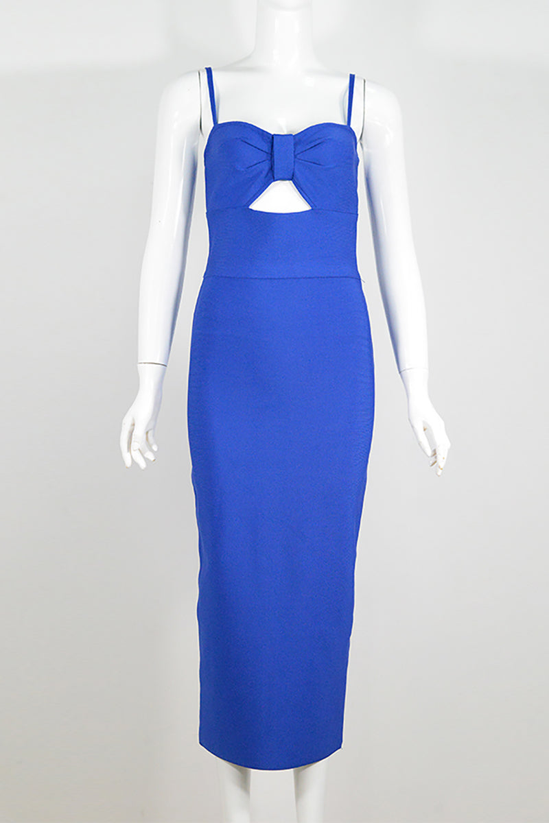 Blue Strappy Hollow Out Midi Dress