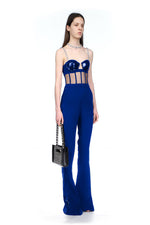 Strappy Sequin Hollow Bandage Flare Jumpsuit In Black Blue