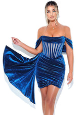 Blue Draping Off Shoulder Dress