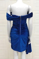 Blue Draping Off Shoulder Dress