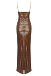 Brown Strappy Sequin Slip Maxi Dress
