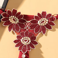 String en dentelle à fleurs pour femmes, ajouré, perles, Massage, entrejambe ouvert